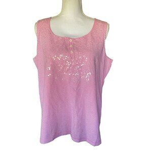 Chico's Pink Striped Sleeveless Tank Top Polo Shirt Sequins Size 3 XL/16 Stretch